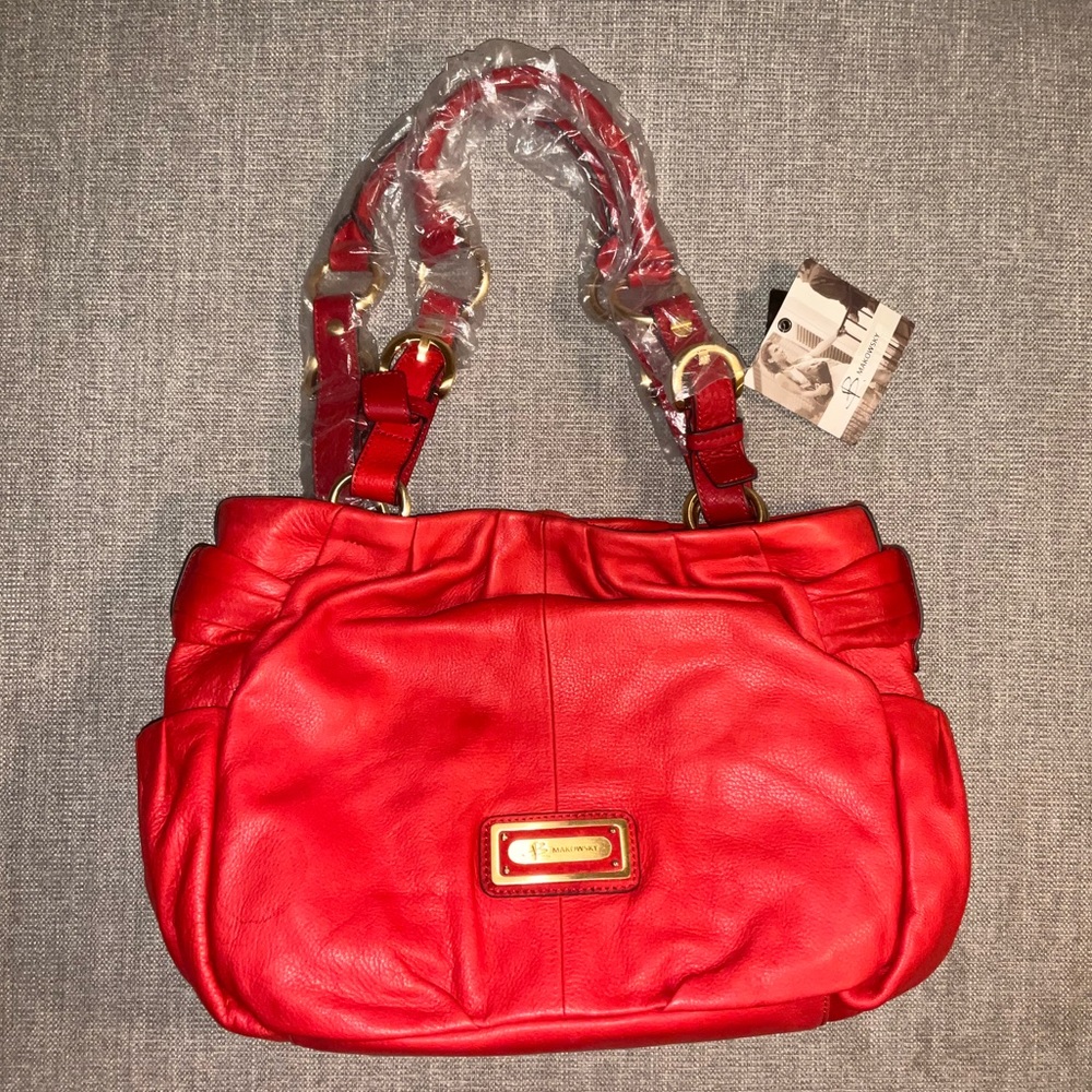 B Makowsky red genuine leather shoulder bag